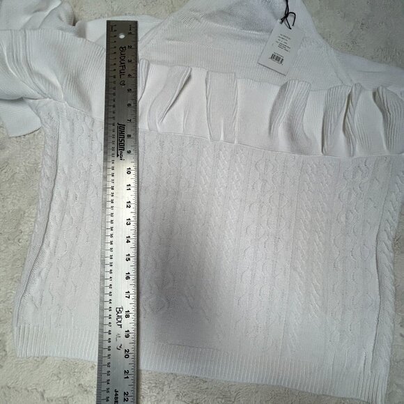 New Project Naadam White Mock neck Cable Knit Chunky Ruffle Sweater Women Large - Picture 8 of 10